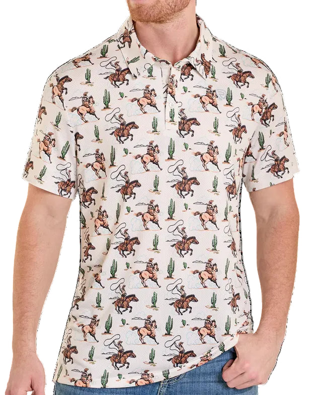 ROCK AND ROLL MEN'S DESERT COWBOY PRINT POLO