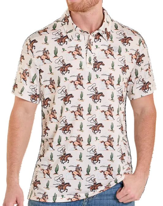 ROCK AND ROLL MEN'S DESERT COWBOY PRINT POLO