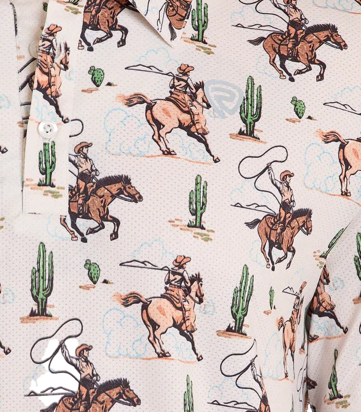 ROCK AND ROLL MEN'S DESERT COWBOY PRINT POLO