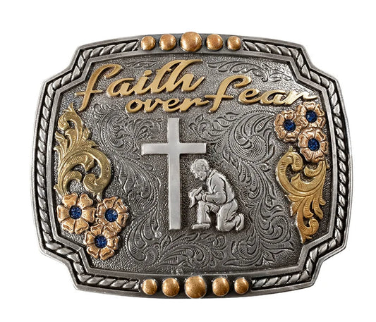 NOCONA FAITH OVER FEAR ANTIQUE GOLD/SILVER BUCKLE