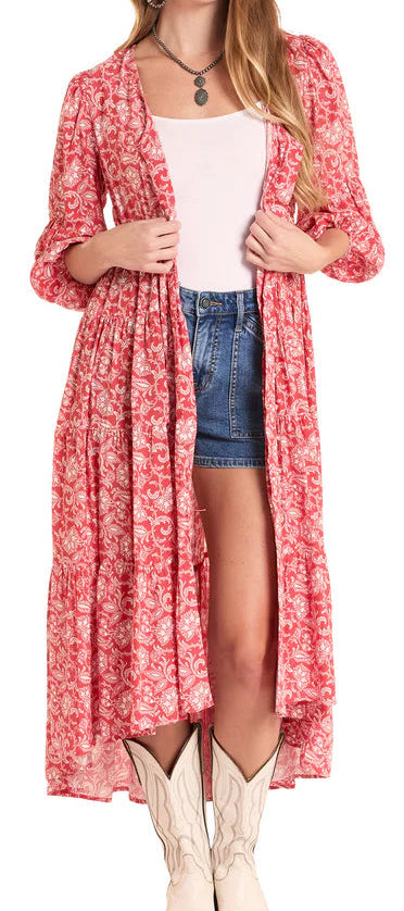 PANHANDLE SLIM WOMEN'S TIERED PAISLEY FLORAL MAXI DRESS in RED
