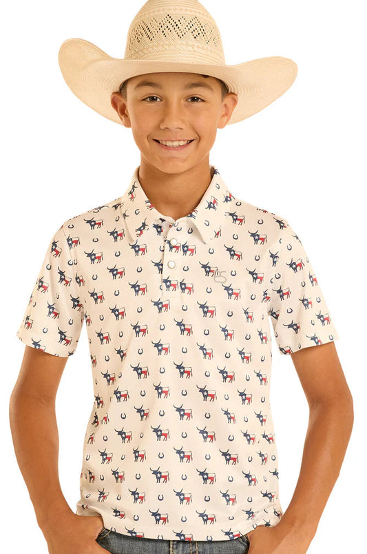 PANHANDLE BOY'S TEXAS TRUE PERFORMANCE SNAP POLO SHIRT