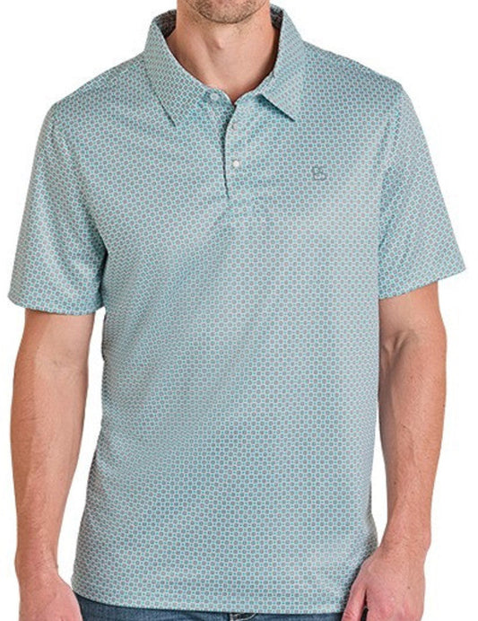 PANHANDLE SLIM MEN'S TURQUOISE SNAP PRINT POLO