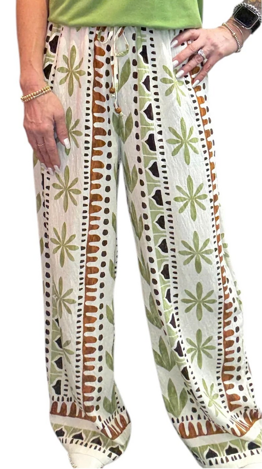 PRINTED WIDE LEG PULL-ON PANTS