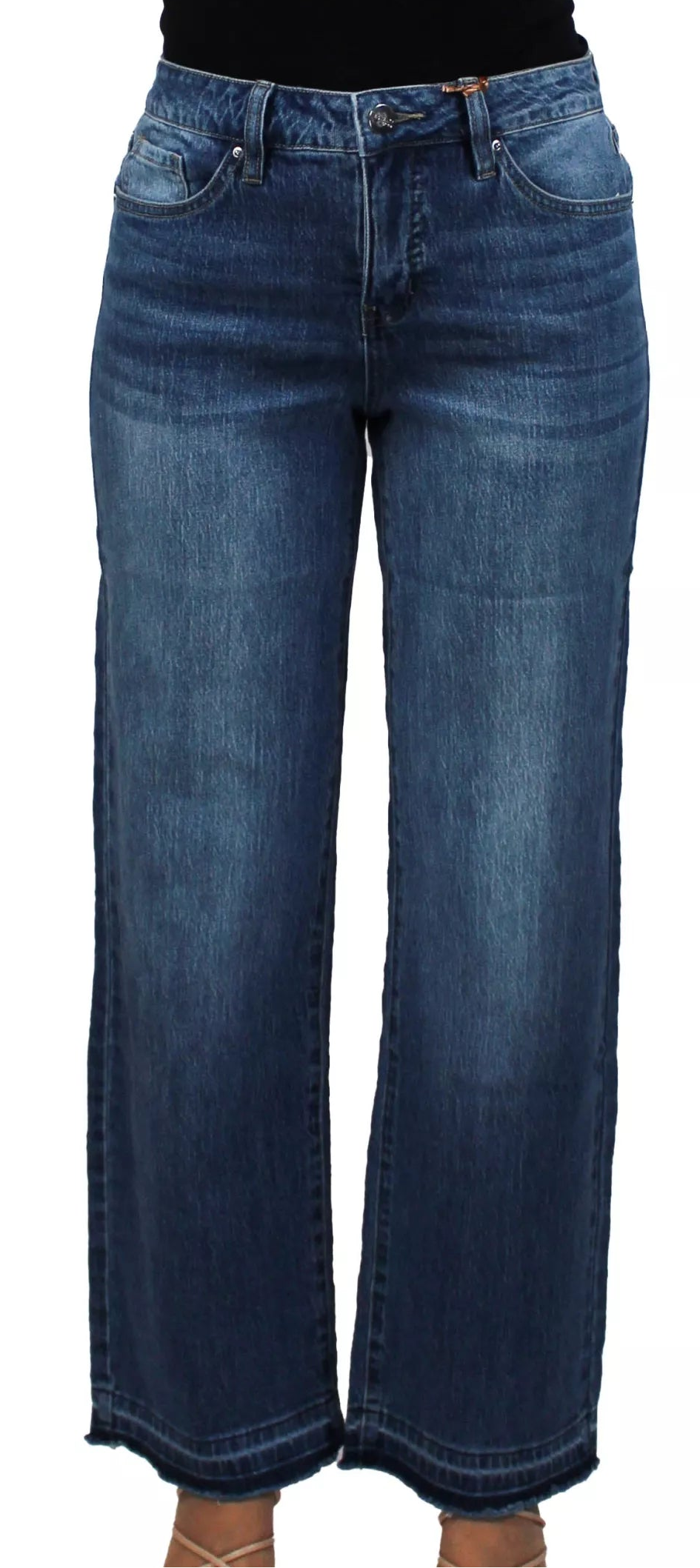 WIDE LEG RELEASE HEM MEDIUM WASH JEANS