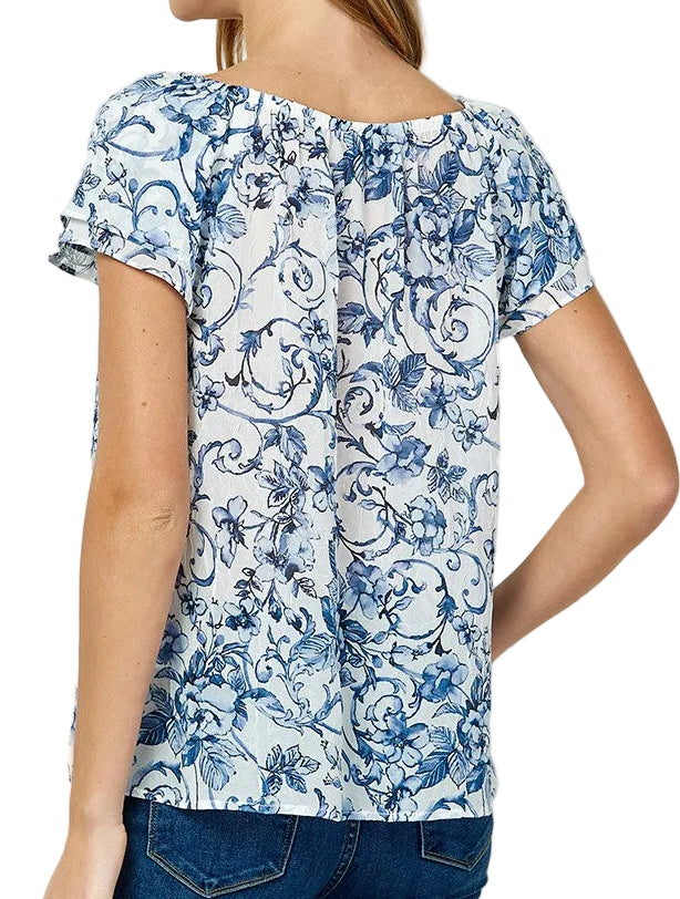 DOUBLE FLUTTER SLEEVE BEADED TIE NECK BLOUSE