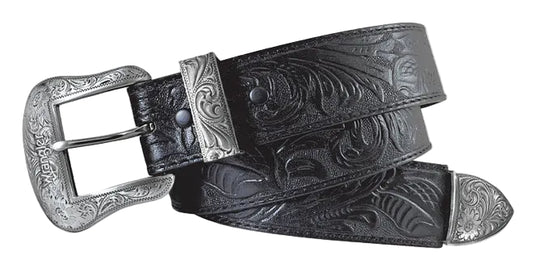 LADIES WRANGLER FLORAL EMBOSSED BLACK BELT