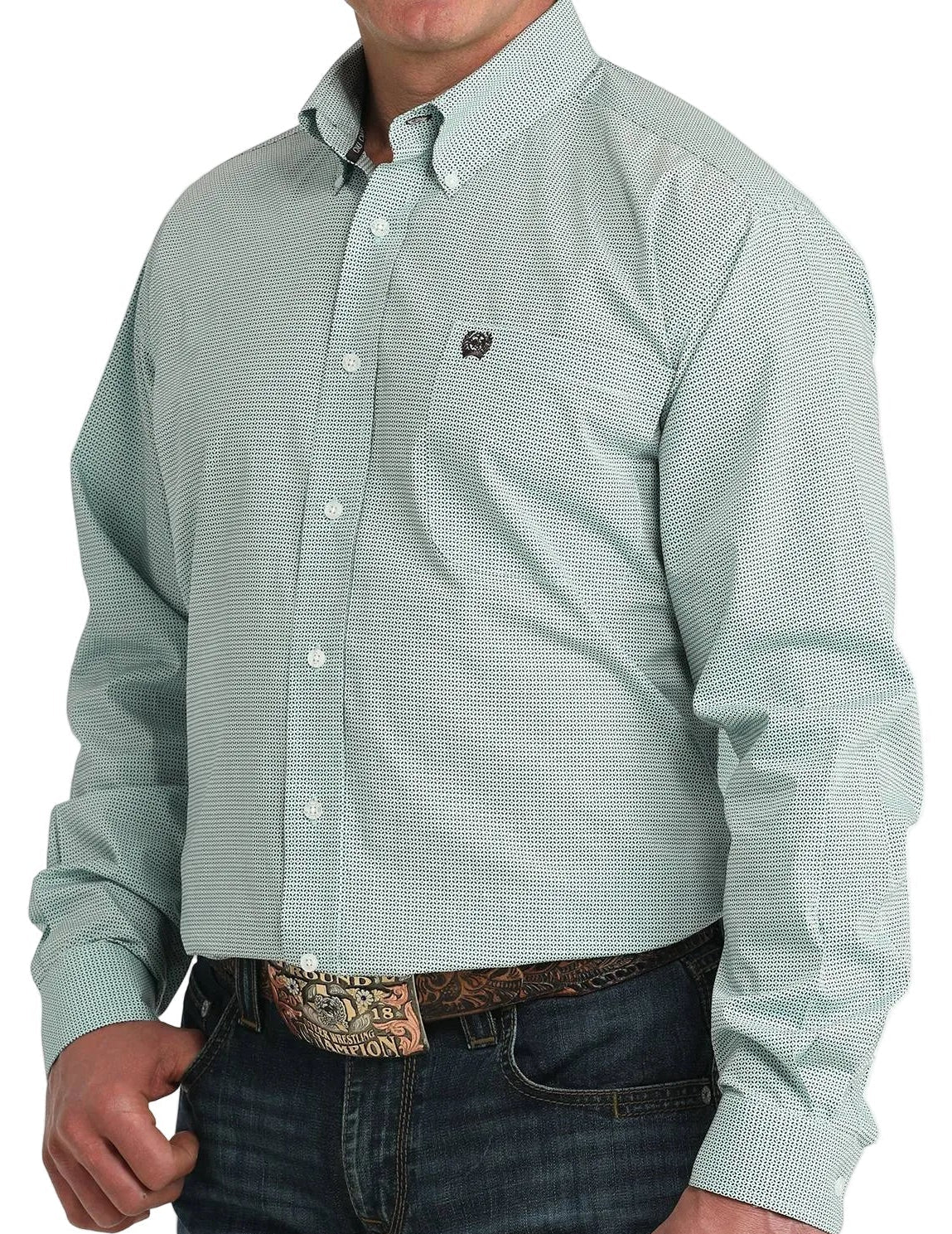 CINCH MEN'S ICE BLUE GEO PRINT BUTTON DOWN SHIRT