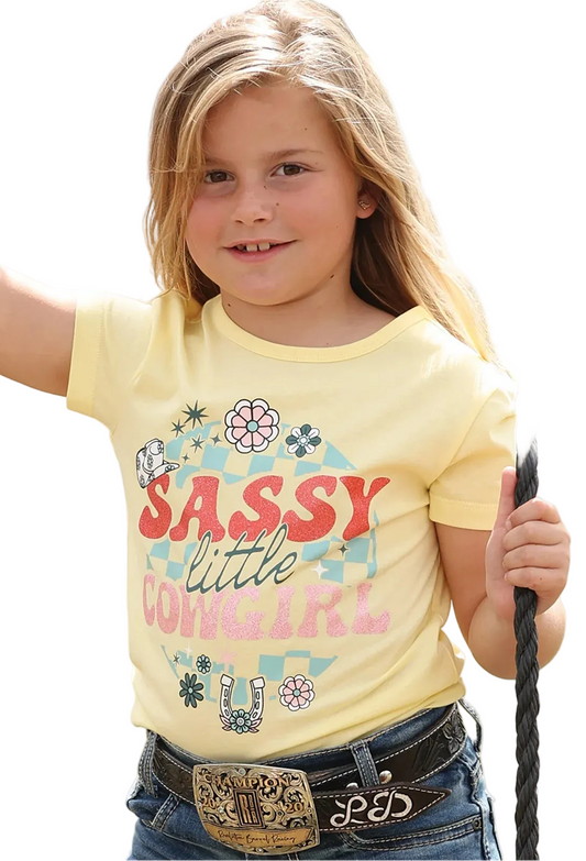 CRUEL DENIM GIRLS "SASSY LITTLE COWGIRL" RETRO GRAPHIC TEE in YELLOW