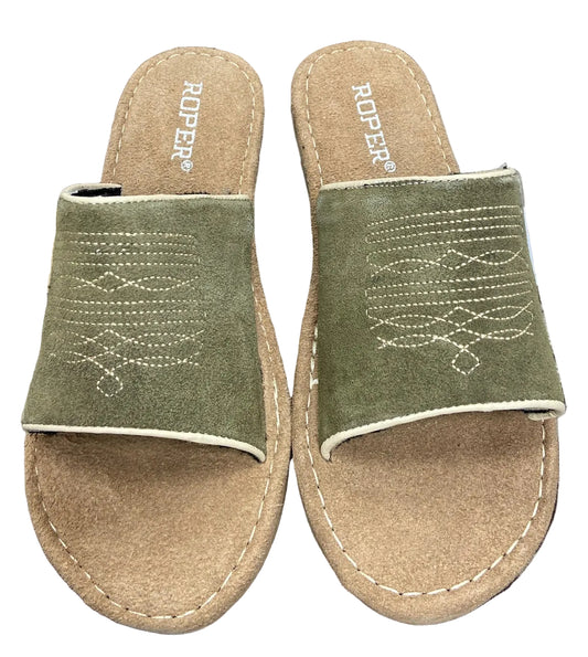 ROPER WOMEN'S HAMPTON OLIVE GREEN SUEDE SLIDE SANDAL
