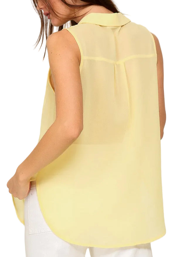 COLLARD SLEEVELESS CHIFFON BLOUSE in SOFT YELLOW