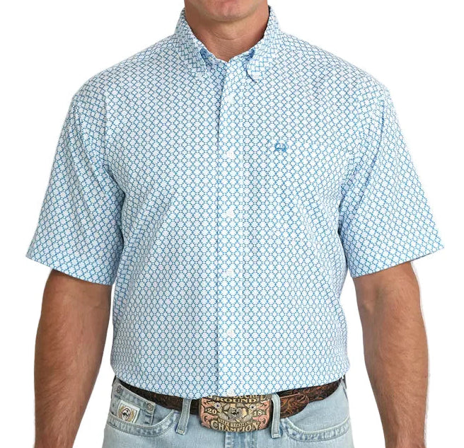 CINCH MEN'S SHORT SLEEVE BLUE AZTEC ARENAFLEX SHIRT
