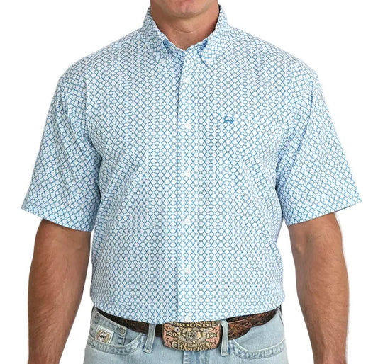 CINCH MEN'S SHORT SLEEVE BLUE AZTEC ARENAFLEX SHIRT