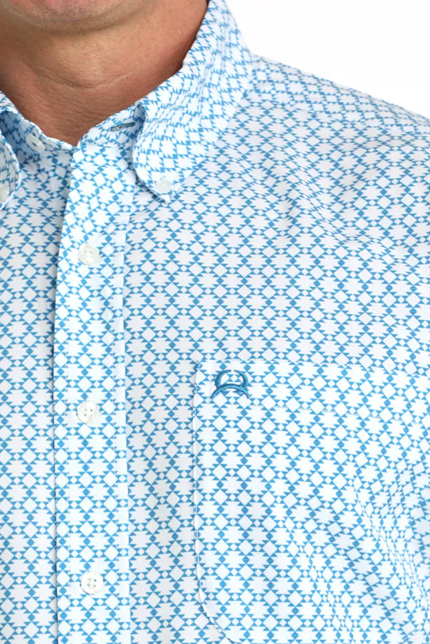 CINCH MEN'S SHORT SLEEVE BLUE AZTEC ARENAFLEX SHIRT