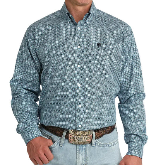 CINCH MEN'S LONG SLEEVE BLUE GEO PRINT BUTTON DOWN SHIRT