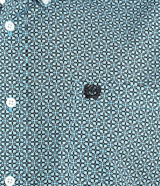 CINCH MEN'S LONG SLEEVE BLUE GEO PRINT BUTTON DOWN SHIRT