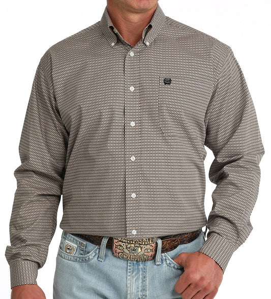 CINCH MEN'S KHAKI PRINTED LONG SLEEVE SHIRT