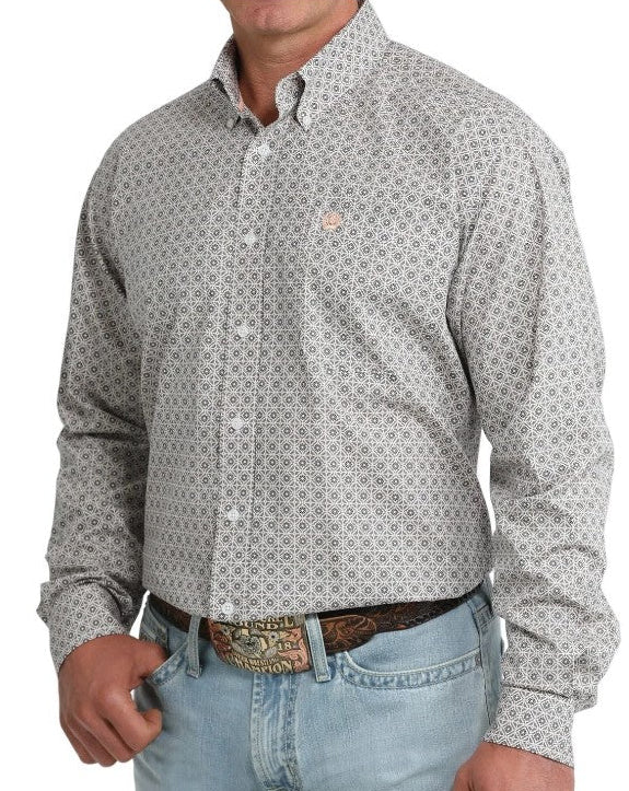 CINCH MEN'S LONG SLEEVE GEO-PRINT SHIRT - WHITE, BLACK & TAN