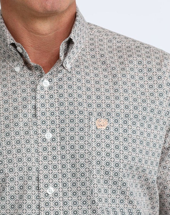 CINCH MEN'S LONG SLEEVE GEO-PRINT SHIRT - WHITE, BLACK & TAN