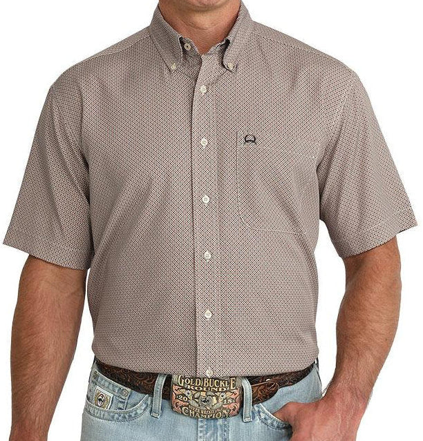 CINCH MEN'S ARENAFLEX WESTERN SHORT SLEEVE CAMP SHIRT- BROWN