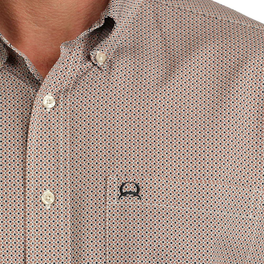 CINCH MEN'S ARENAFLEX WESTERN SHORT SLEEVE CAMP SHIRT- BROWN