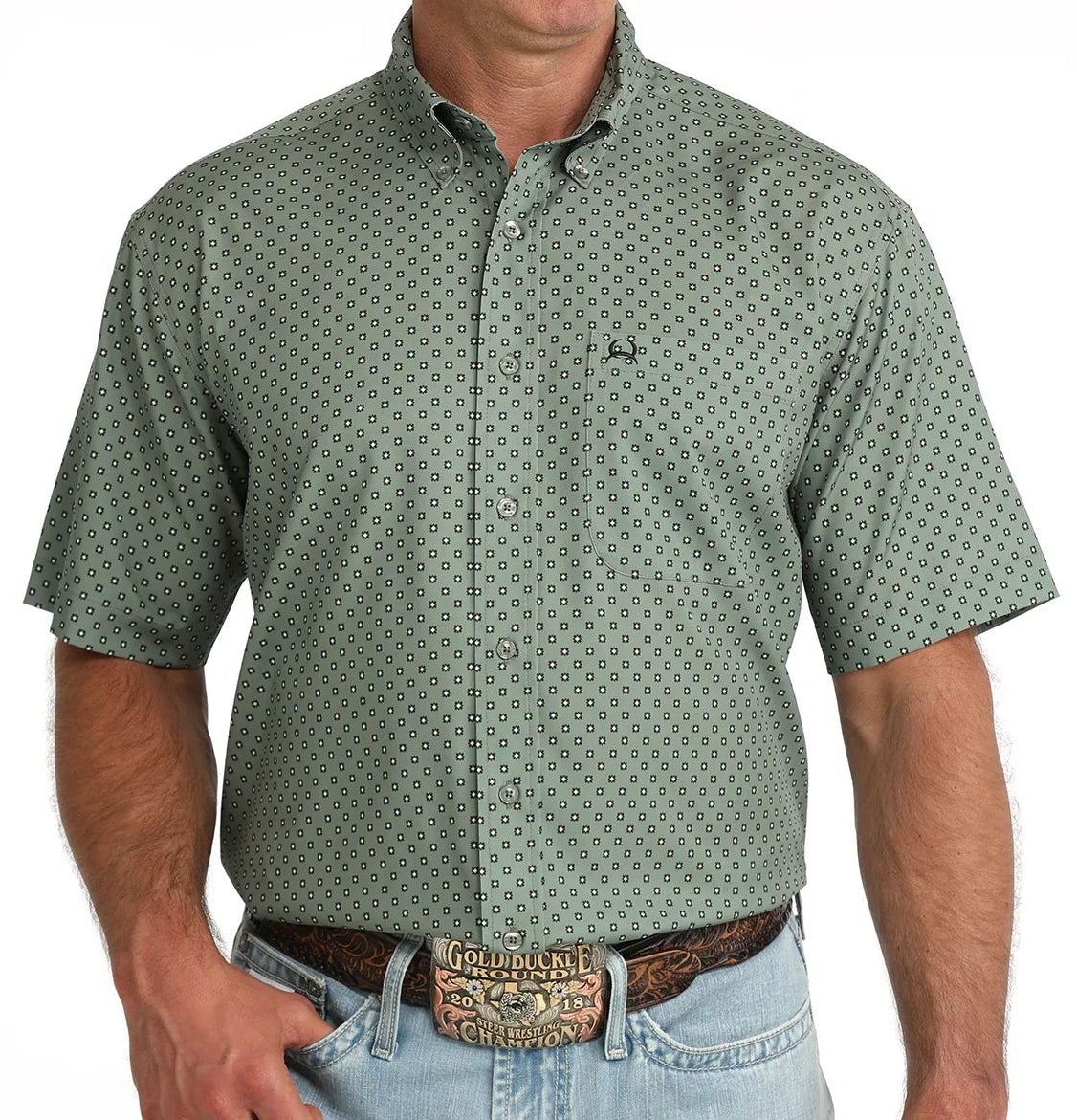 CINCH MEN'S SHORT SLEEVE PRINT ARENAFLEX SHIRT - OLIVE