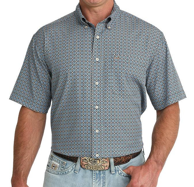 CINCH MEN'S SHORT SLEEVE PRINT ARENAFLEX SHIRT - BLUE