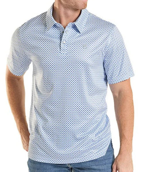 PANHANDLE SLIM MEN'S BLUE DIAMOND PRINT POLO