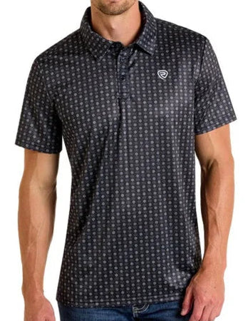 ROCK AND ROLL MEN'S BLACK SHADOW DIAMOND POLO