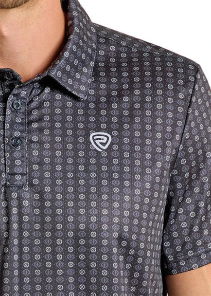 ROCK AND ROLL MEN'S BLACK SHADOW DIAMOND POLO