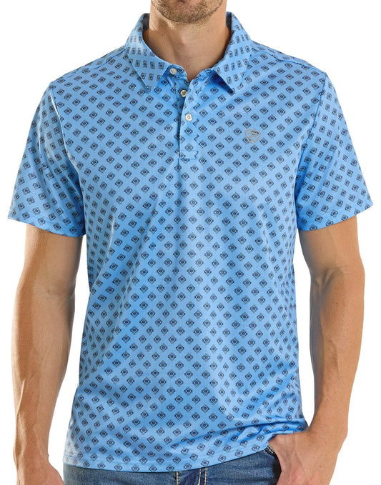 MEN'S ROCK AND ROLL MINI AZTEC GEO PRINT POLO - BLUE