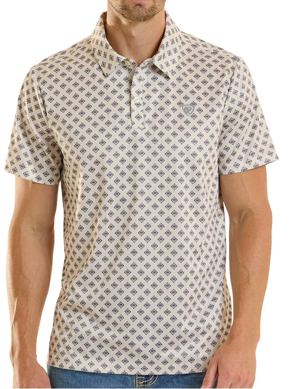 MEN'S ROCK AND ROLL MINI AZTEC GEO PRINT POLO - NATURAL