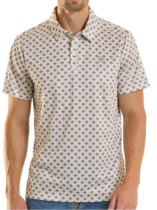 MEN'S ROCK AND ROLL MINI AZTEC GEO PRINT POLO - NATURAL