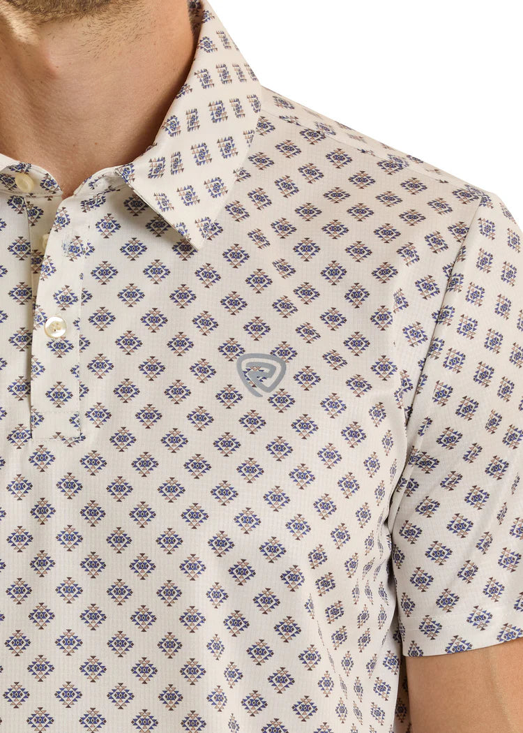 MEN'S ROCK AND ROLL MINI AZTEC GEO PRINT POLO - NATURAL