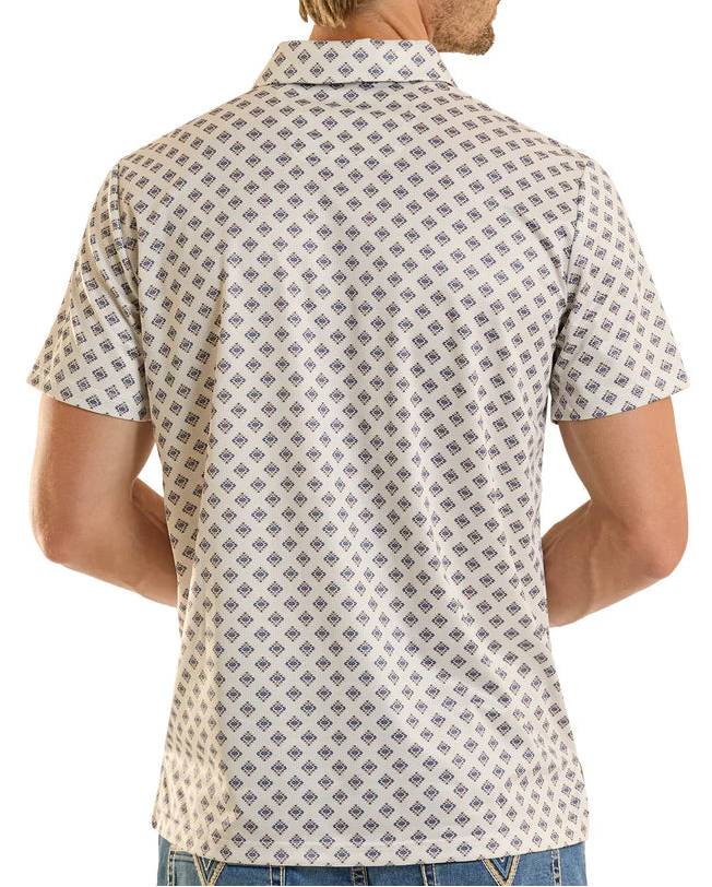 MEN'S ROCK AND ROLL MINI AZTEC GEO PRINT POLO - NATURAL