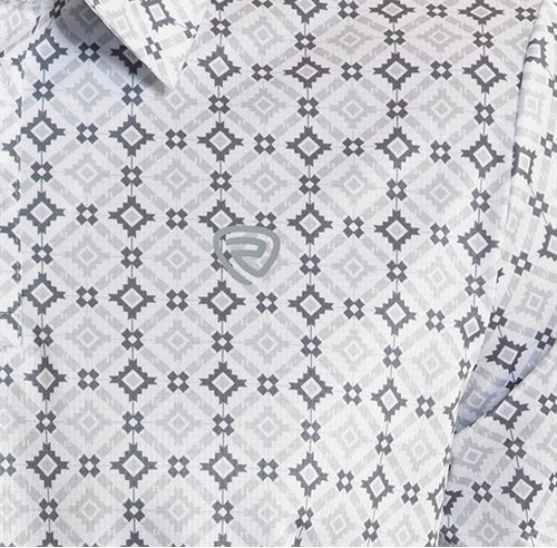 ROCK AND ROLL MEN'S WHITE/GREY MEDALLION PRINT POLO