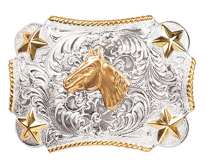 NOCONA YOUTH HORSE HEAD ROPE EDGE 2 TONE BUCKLE