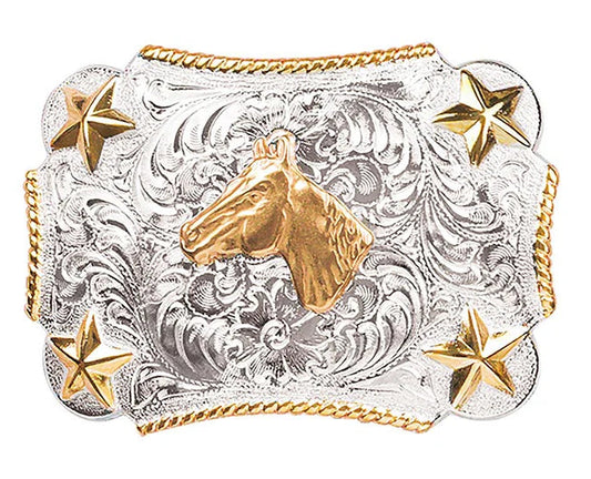 NOCONA YOUTH HORSE HEAD ROPE EDGE 2 TONE BUCKLE