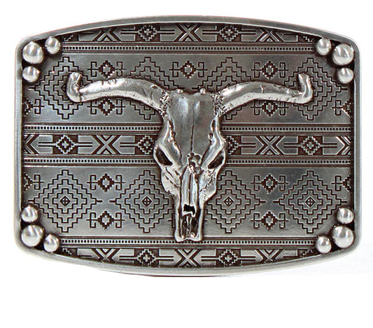 NOCONA RECTANGLE BULL SKULL AZTEC BUCKLE