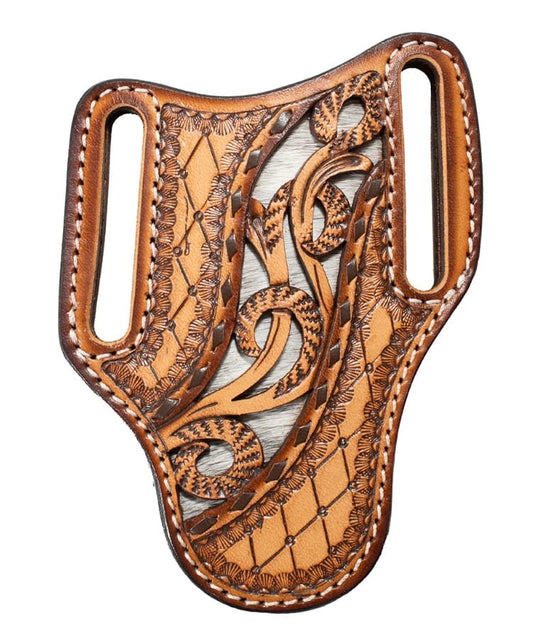 3 D LG PANCAKE SCROLLING FILIGREE LEATHER KNIFE SHEATH