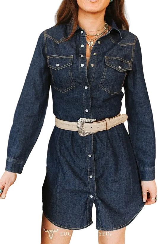 CLASSIC WESTERN SNAP FRONT DENIM DRESS
