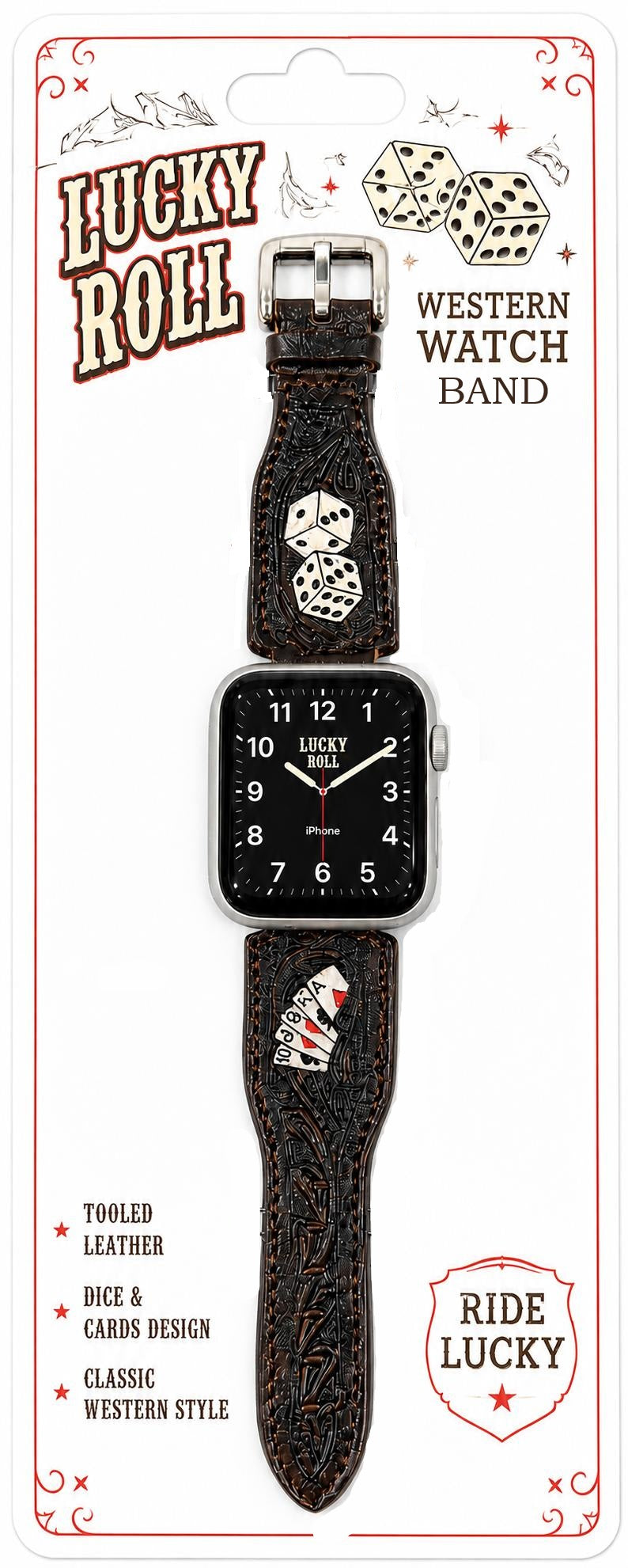 WESTERN TOOLED LEATHER "LUCKY ROLL" SMART WATCH BAND