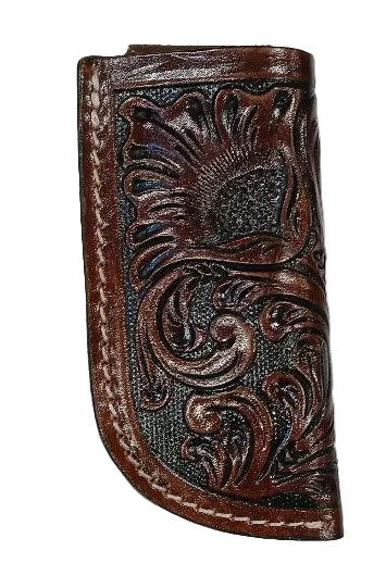 GENUINE LEATHER BROWN FLORAL TOOLED KNIFE SHEATH