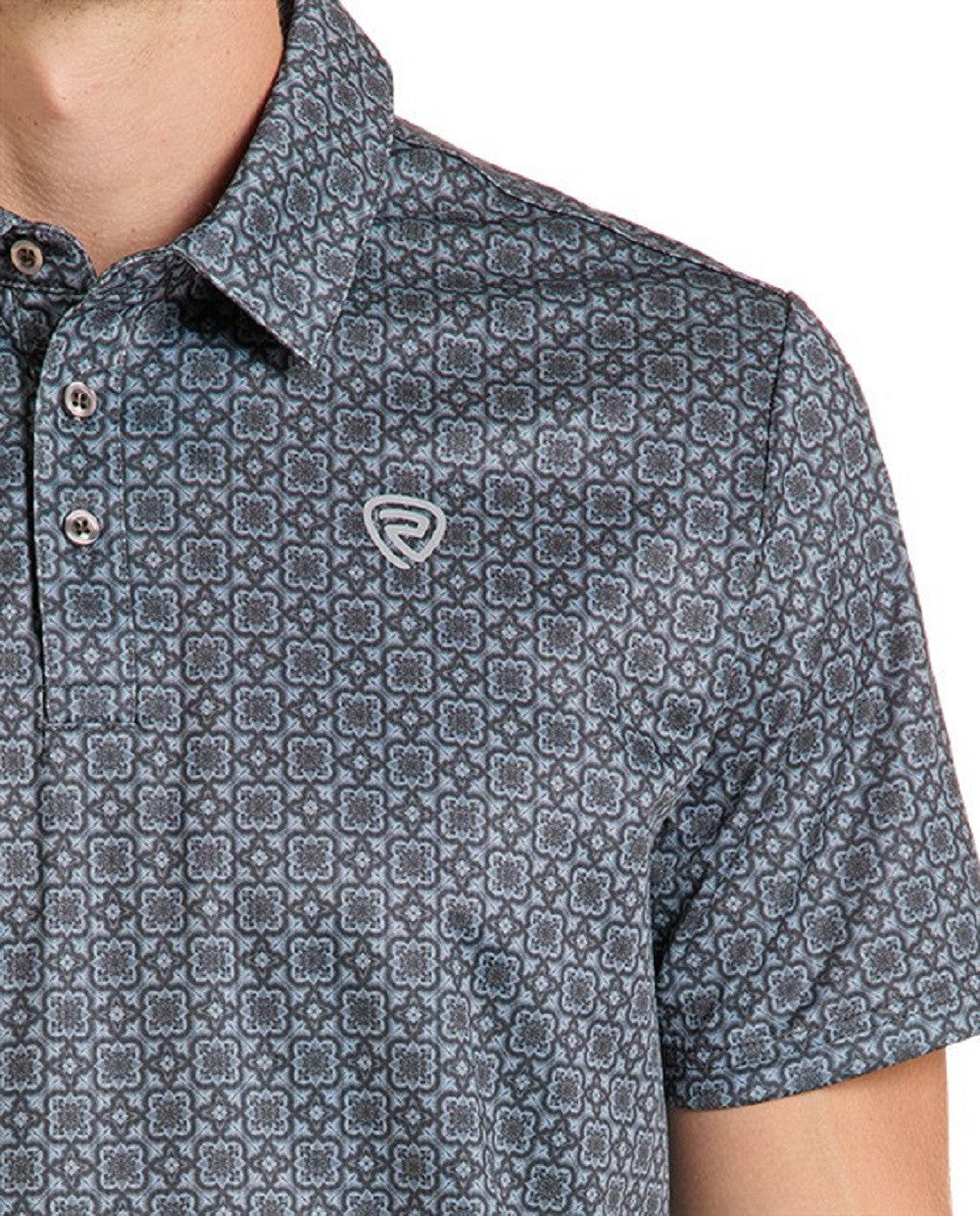 ROCK AND ROLL MEN'S BLACK MEDALLION PRINT POLO