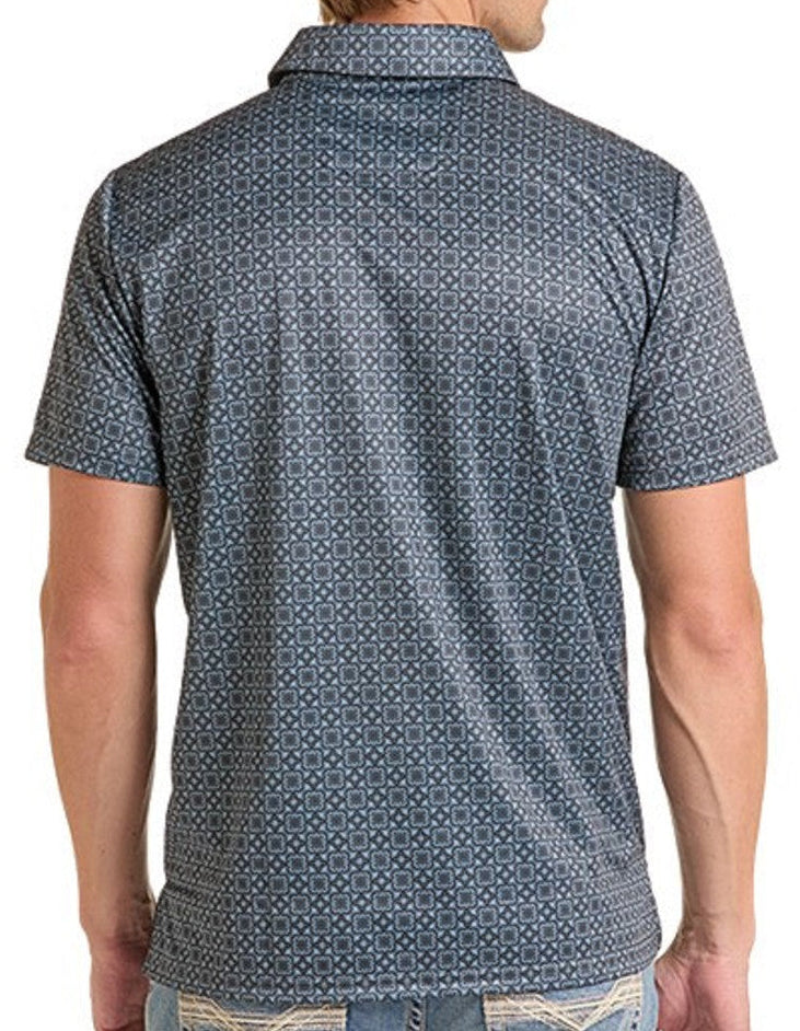 ROCK AND ROLL MEN'S BLACK MEDALLION PRINT POLO