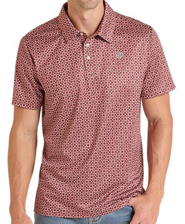 ROCK AND ROLL MEN'S MAROON MEDALLION PRINT POLO