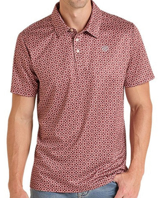 ROCK AND ROLL MEN'S MAROON MEDALLION PRINT POLO