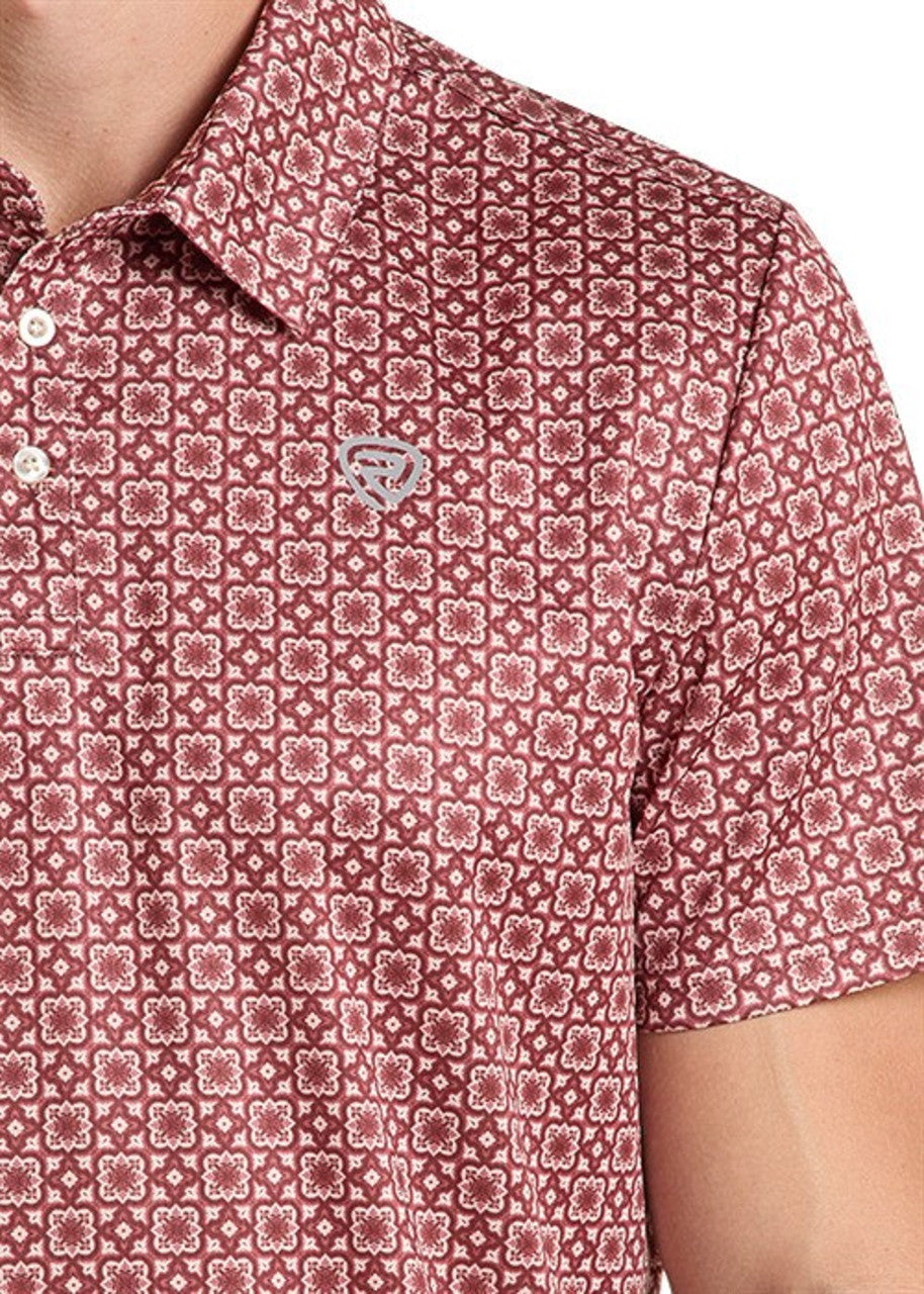 ROCK AND ROLL MEN'S MAROON MEDALLION PRINT POLO