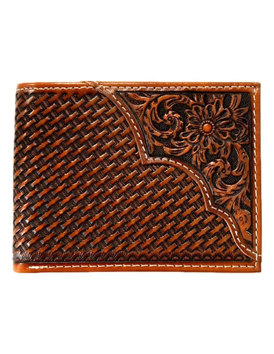 3D MEN'S TAN BASKET WEAVE OVERLAY BIFOLD WALLET