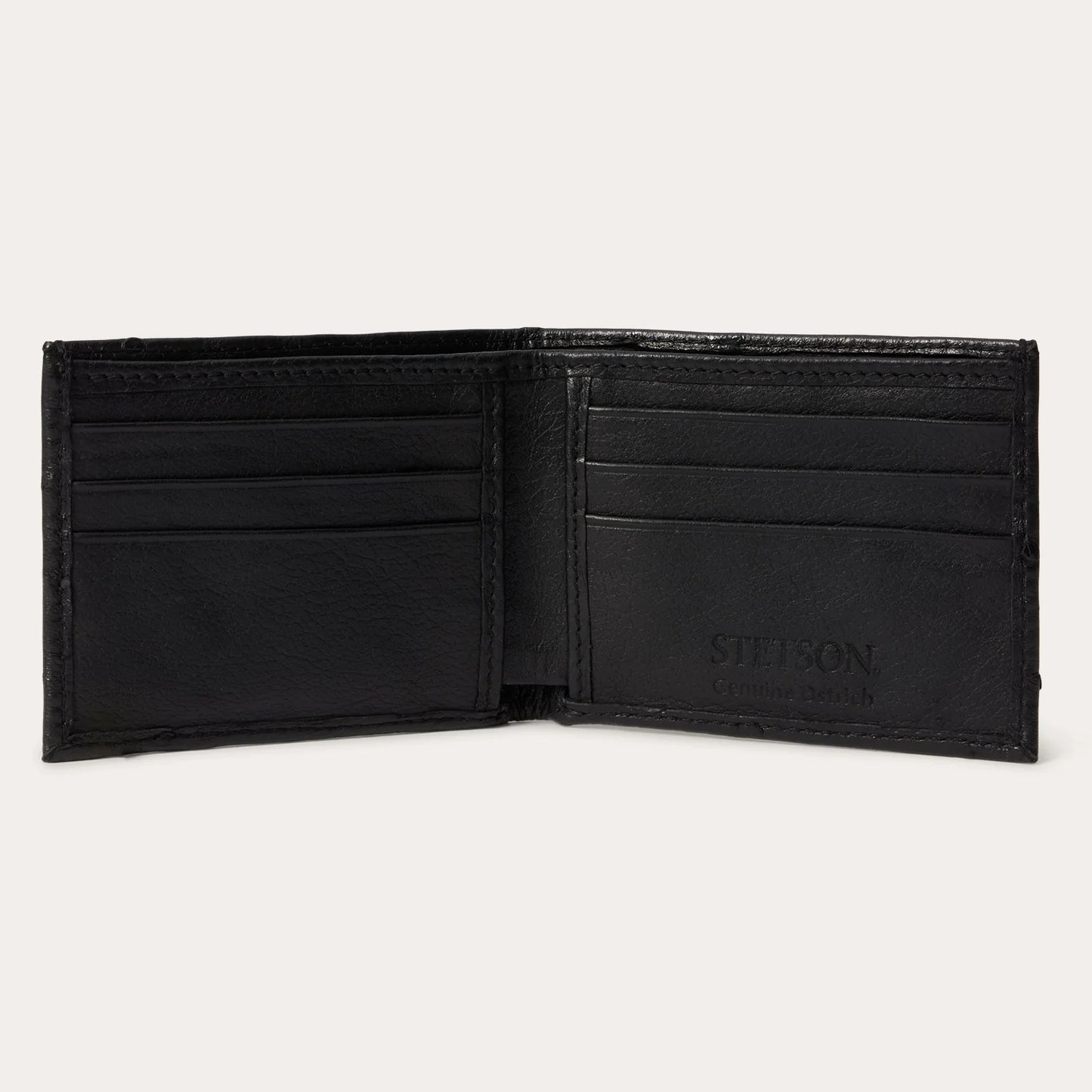 MEN'S STETSON GENUINE OSTRICH BI-FOLD WALLET in BLACK